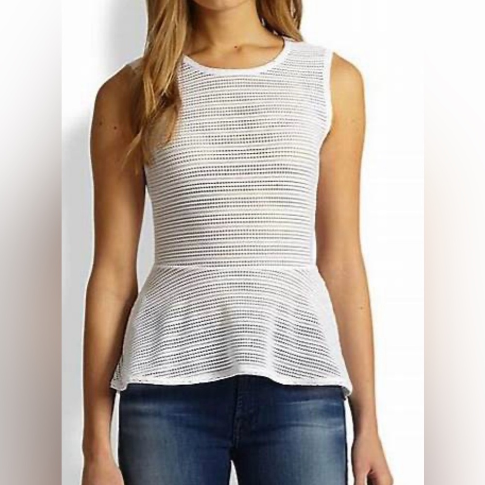 BCBGMaxAzria Black Tank Top with Asymmetrical Peplum and Split Back Design